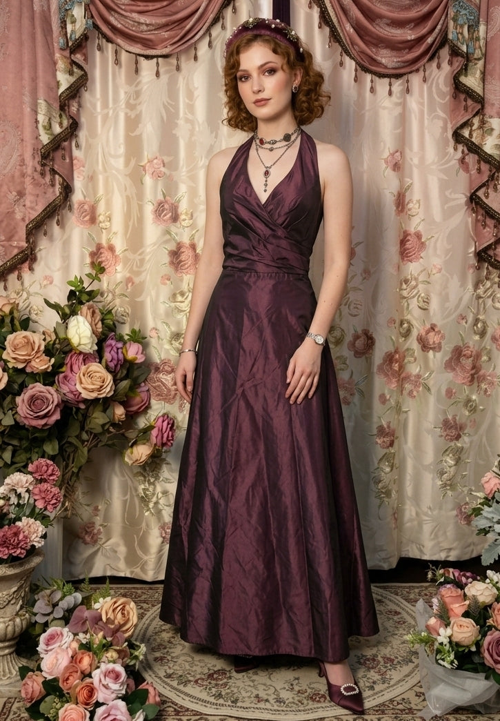 A-Line/Princess Halter Taffeta Prom Dresses Vintage 80s Iridescent Dress Sleeveless Floor-Length