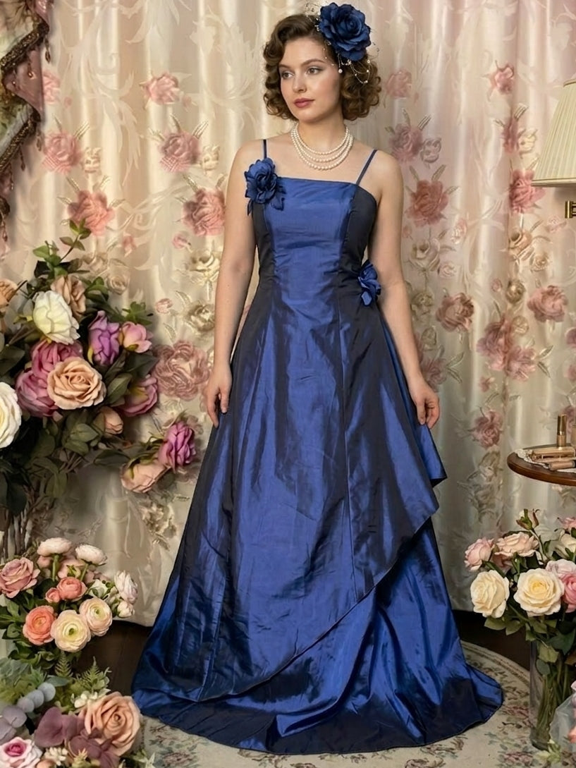 A-Line/Princess Sweetheart Taffeta Prom Dresses Bowknot Vintage 80s Iridescent Sequins Dress Sleeveless FLoor-Length-MON342991