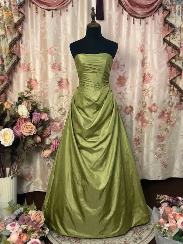 A-Line/Princess Strapless Taffeta Prom Dresses Vintage 80s Iridescent Dress Sleeveless FLoor-Length Ruched