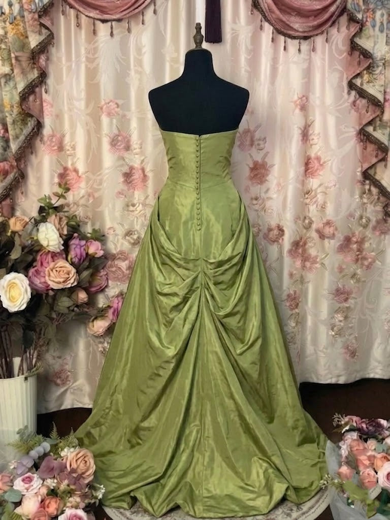 A-Line/Princess Strapless Taffeta Prom Dresses Vintage 80s Iridescent Dress Sleeveless FLoor-Length Ruched