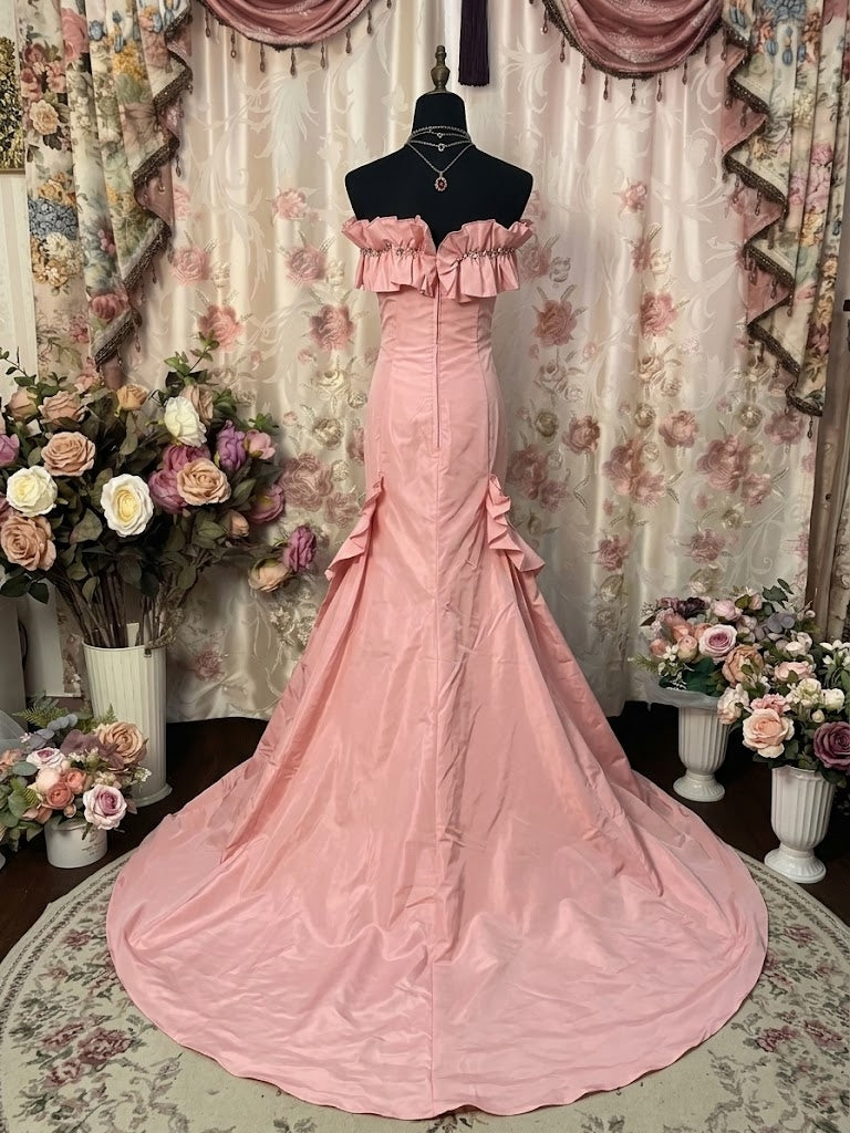 A-Line/Princess Strapless Taffeta Prom Dresses Vintage 80s Iridescent Dress Sleeveless FLoor-Length Ruched