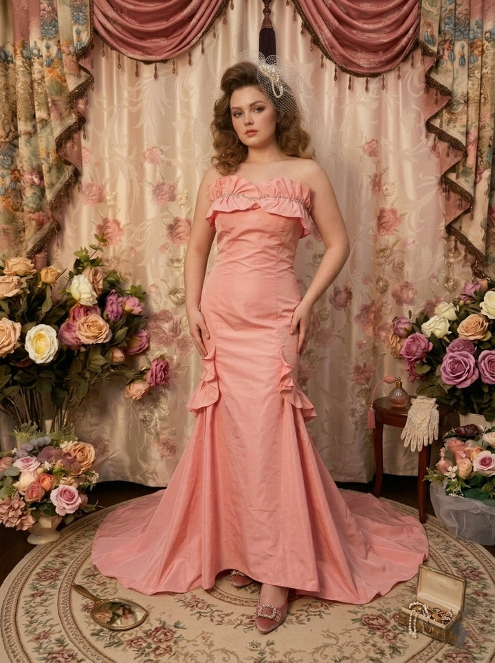 A-Line/Princess Strapless Taffeta Prom Dresses Vintage 80s Iridescent Dress Sleeveless FLoor-Length Ruched