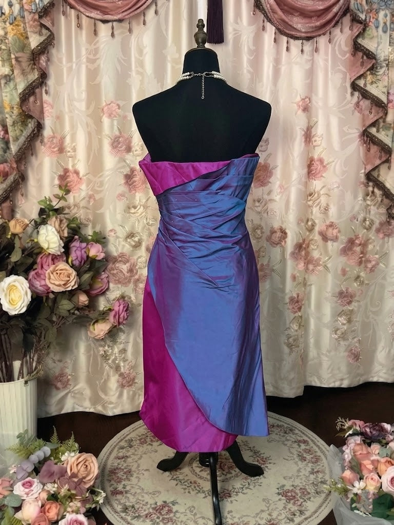 Sheath/Column Strapless Taffeta Prom Dresses Vintage 80s Iridescent Dress Sleeveless Mini Ruched