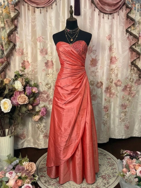 A-Line/Princess Strapless Taffeta Prom Dresses Vintage 80s Iridescent Dress Sleeveless FLoor-Length Sequins