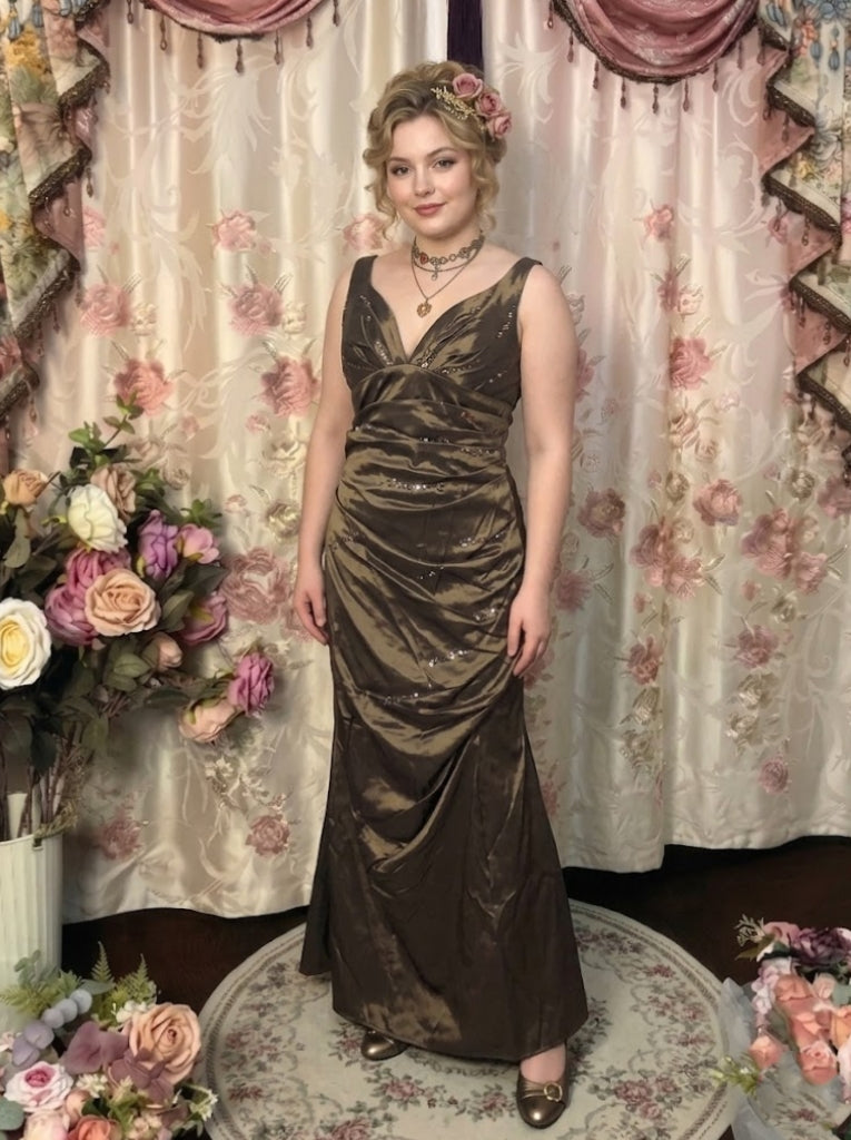 Trumpet/Mermaid V-Neck Taffeta Prom Dresses Vintage 80s Iridescent Dress Sleeveless FLoor-Length Sequins