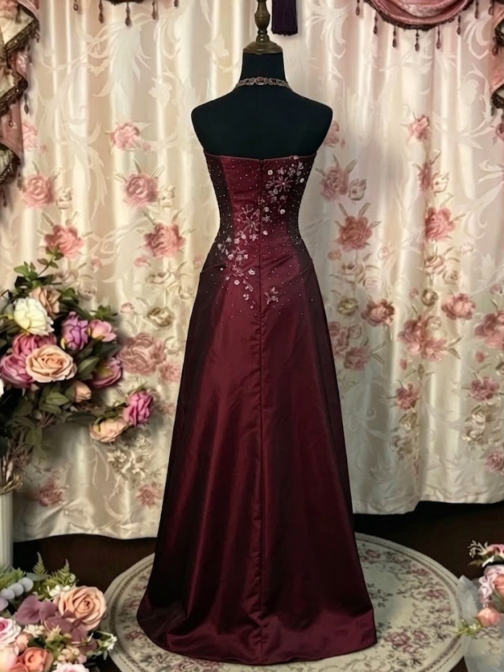 A-Line/Princess Strapless Taffeta Prom Dresses Vintage 80s Iridescent Dress Sleeveless FLoor-Length Sequins Floral
