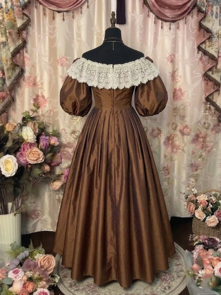 A-Line/Princess Off-the-Shoulder Taffeta Prom Dresses Bowknot Vintage 80s Iridescent Dress Sleeveless FLoor-Length Lace