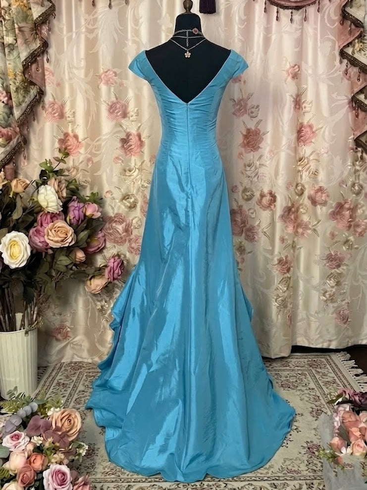 A-Line/Princess Square Collar Taffeta Prom Dresses Vintage 80s Iridescent Dress Sleeveless FLoor-Length Sequins Ruffles