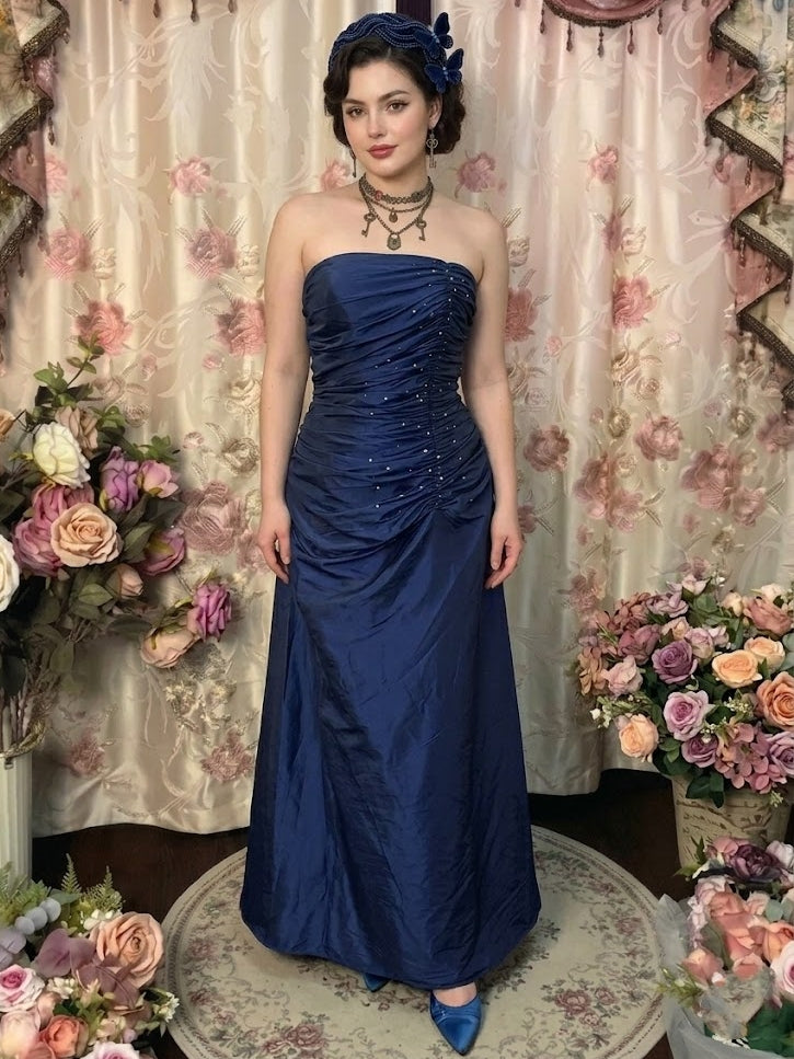 A-Line/Princess Strapless Taffeta Prom Dresses Vintage 80s Iridescent Dress Sleeveless FLoor-Length Sequins Ruched