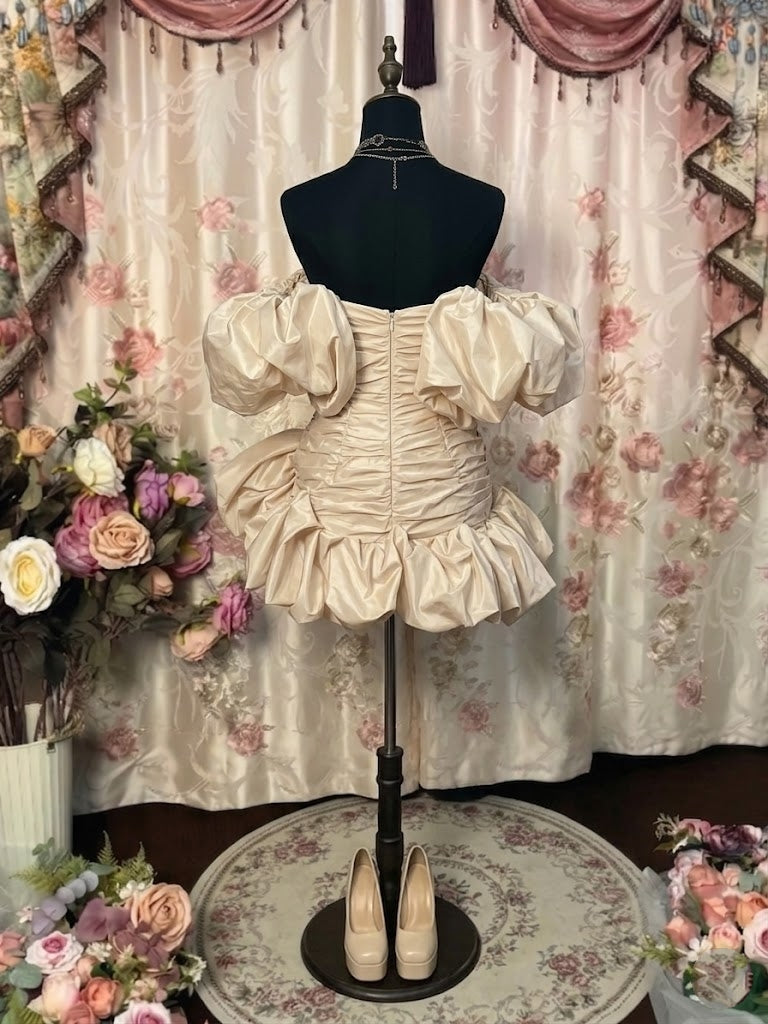 Ball Gown Off-the-Shoulder Taffeta Prom Mini Dresses Vintage 80s Iridescent Dress Sleeveless Ruched