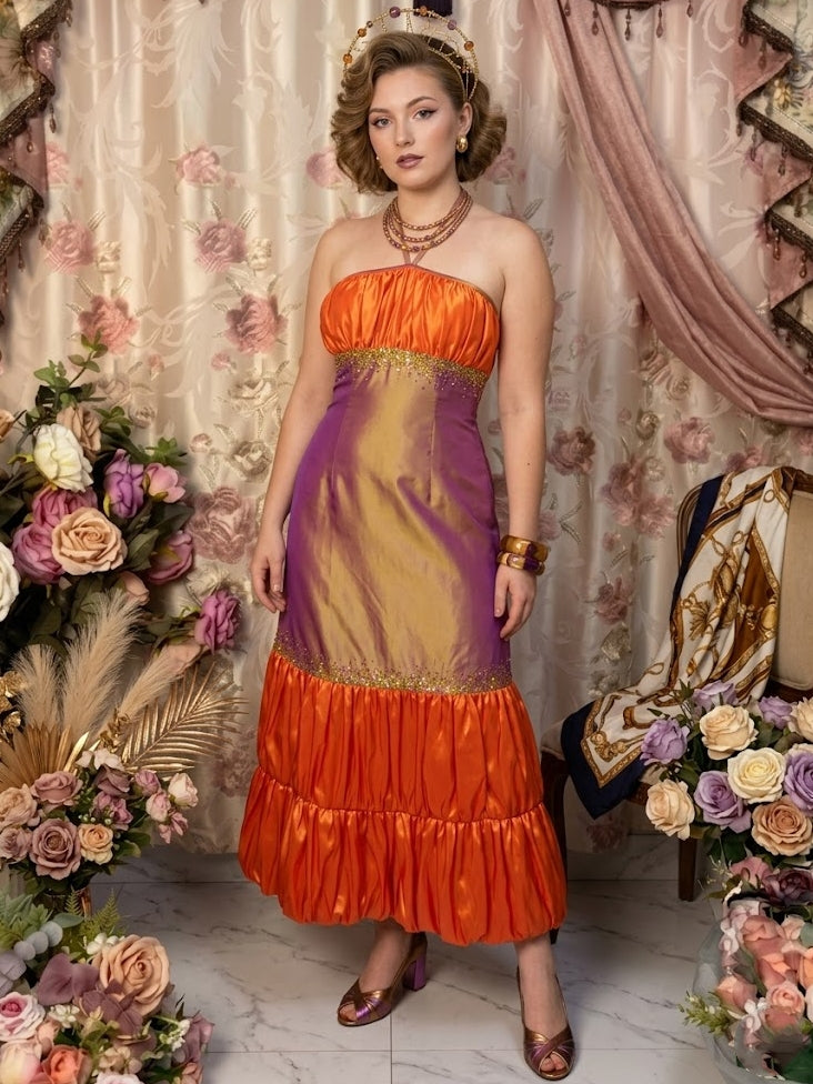 A-Line/Princess Halter Taffeta Prom Mini Dresses Vintage 80s Iridescent Dress Sleeveless Ankle-Length Sequins