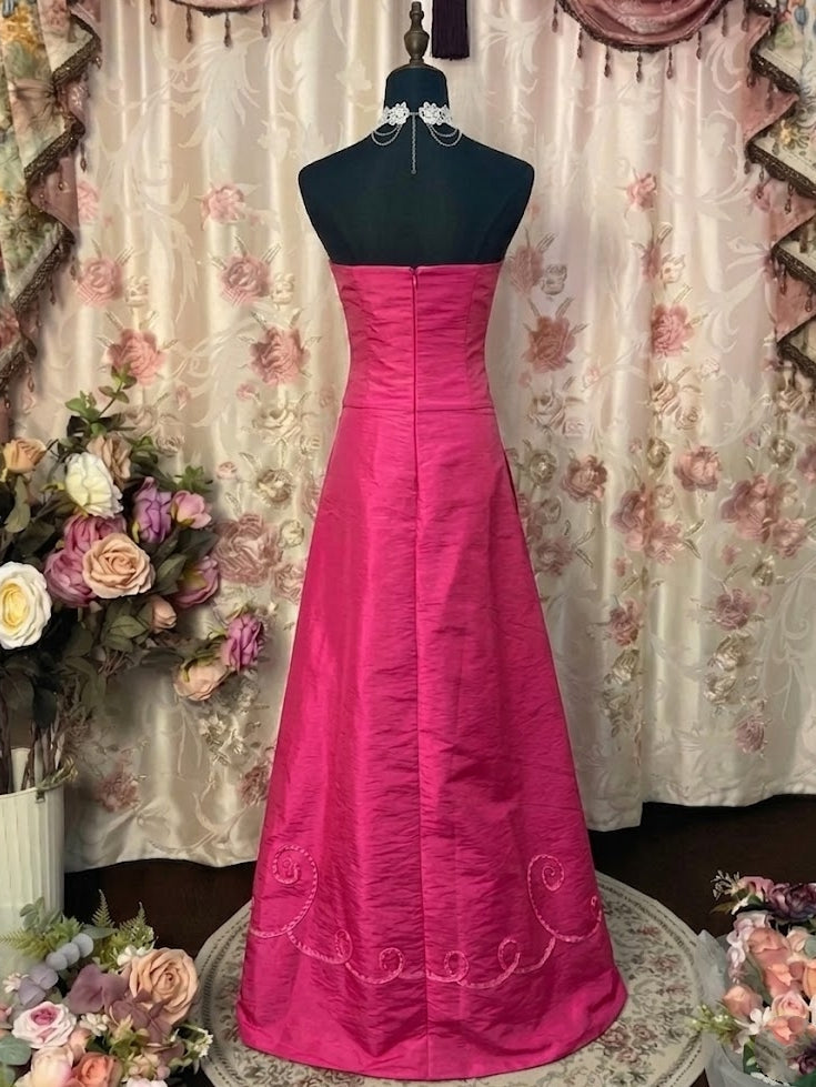 A-Line/Princess Strapless Taffeta Prom Dresses Vintage 80s Iridescent Dress Sleeveless FLoor-Length Embroidery