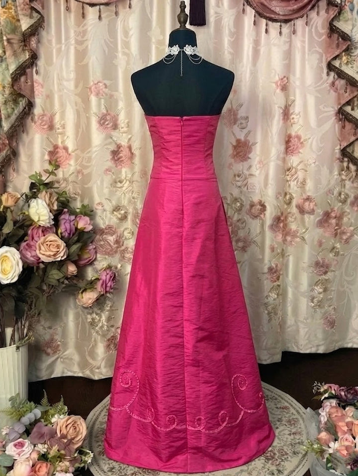 A-Line/Princess Strapless Taffeta Prom Dresses Vintage 80s Iridescent Dress Sleeveless FLoor-Length Embroidery