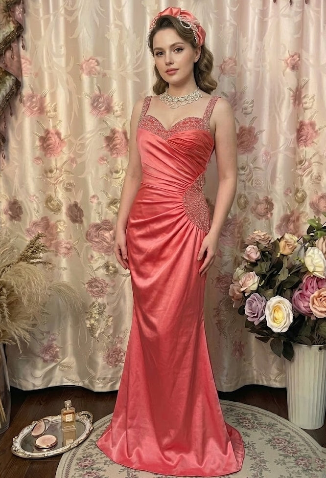 Trumpet/Mermaid Square Collar Taffeta Prom Dresses Vintage 80s Iridescent Dress Sleeveless FLoor-Length Sequins