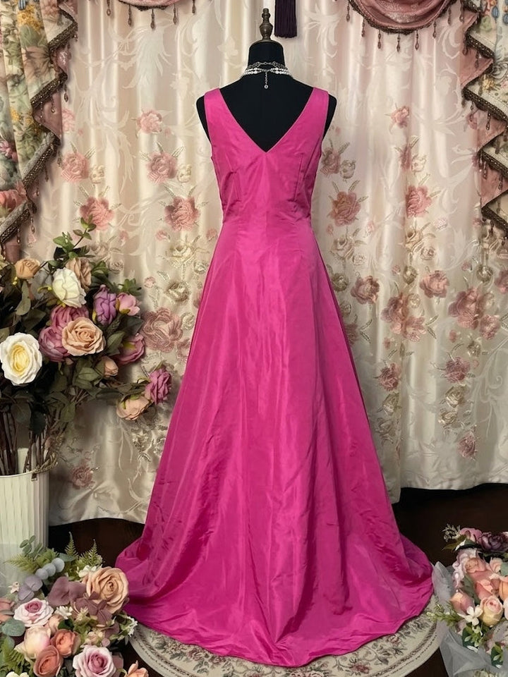 A-Line/Princess V-Neck Taffeta Prom Dresses Vintage 80s Iridescent Dress Sleeveless Floor-Length Ruched