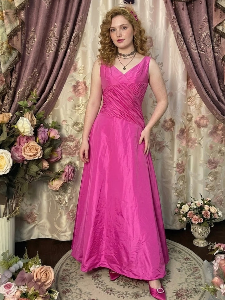 A-Line/Princess V-Neck Taffeta Prom Dresses Vintage 80s Iridescent Dress Sleeveless Floor-Length Ruched