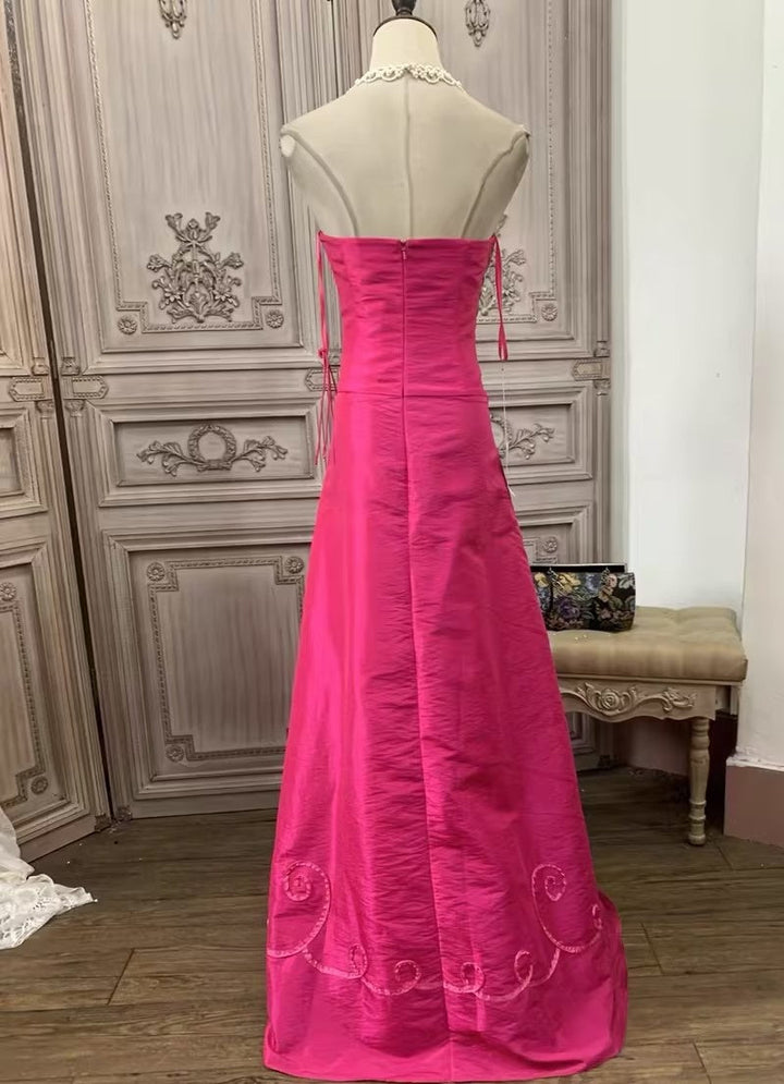 A-Line/Princess Strapless Taffeta Prom Dresses Vintage 80s Iridescent Dress Sleeveless Floor-Length with Appliques