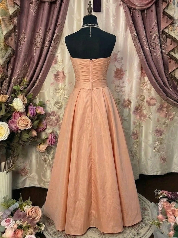 A-Line/Princess Strapless Taffeta Prom Dresses Vintage 80s Iridescent Dress Sleeveless Ankle-Length Bowknot