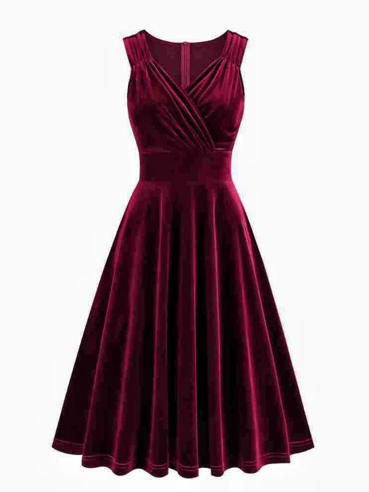 A-Line/Princess 1950s V-Neck Sleeveless Vintage Dresses with Pleats