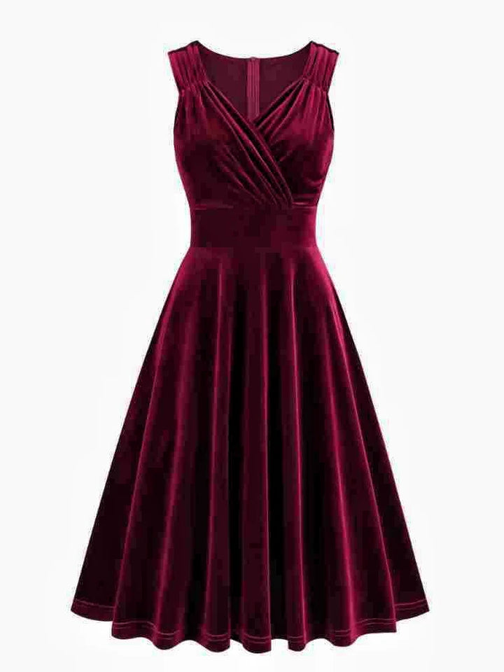 A-Line/Princess 1950s V-Neck Sleeveless Vintage Dresses with Pleats