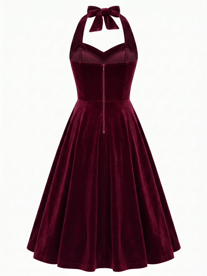 A-Line/Princess 1950s Halter Sleeveless Vintage Dresses with Pleats