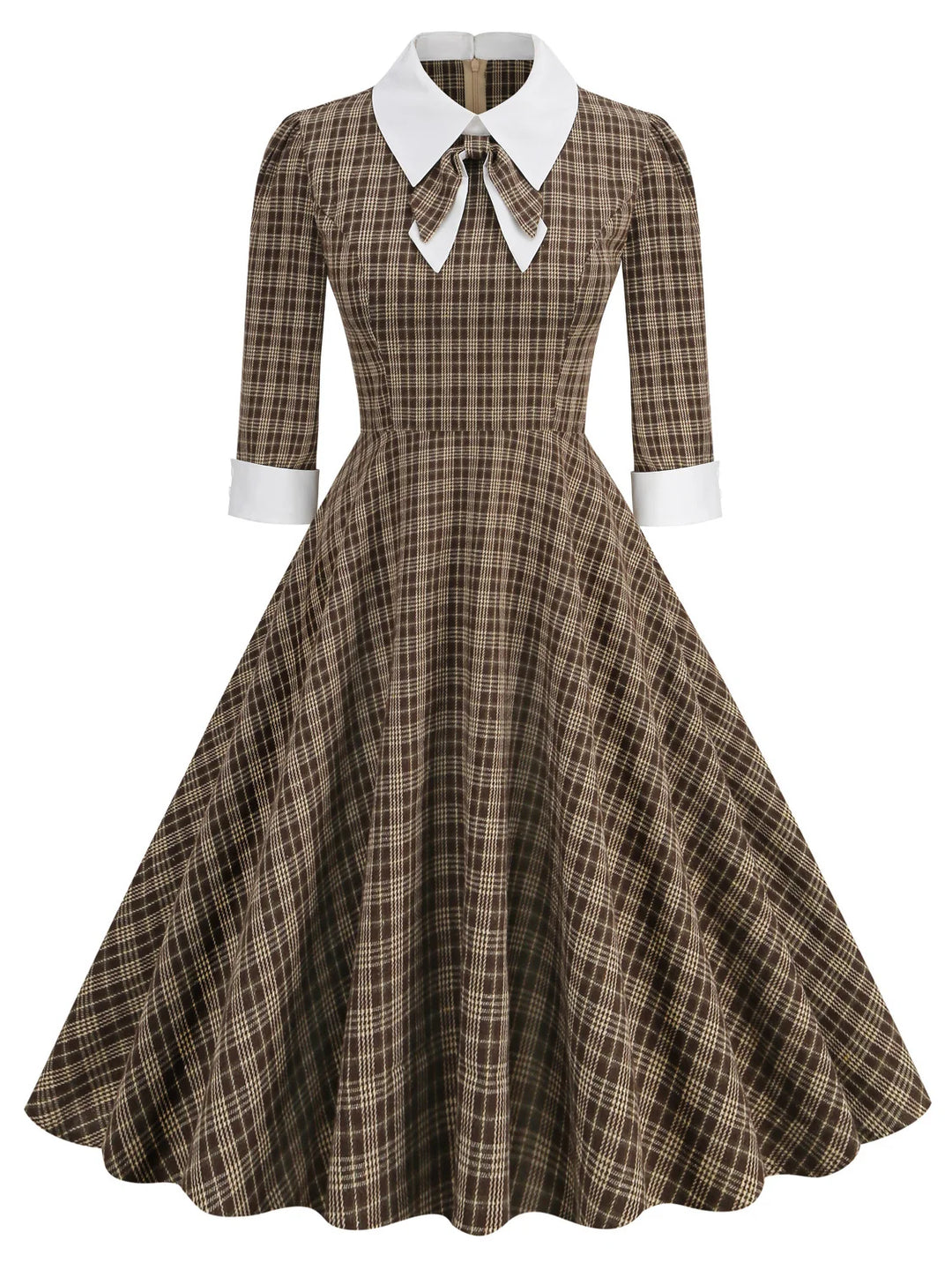 A-Line/Princess 1950s Shirt Collar 3/4 Sleeves Plaid Vintage Dresses