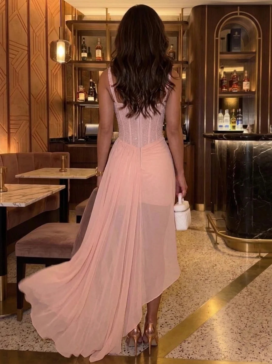 Sheath/Column Spaghetti Straps Chiffon Homecoming Dresses Hot?Fix Rhinestones Sleeveless Short/Mini