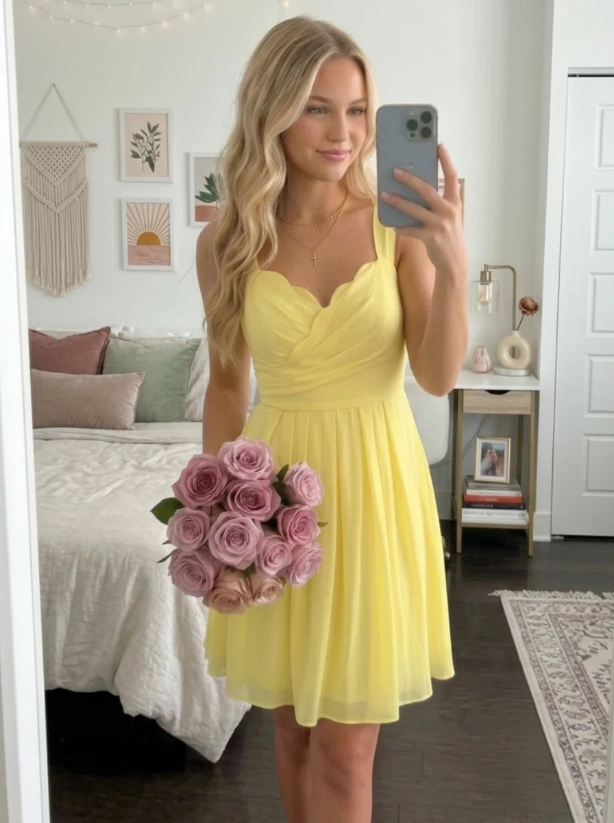 A-Line/Princess Spaghetti Straps Chiffon Homecoming Dresses Sleeveless Short/Mini Ruched