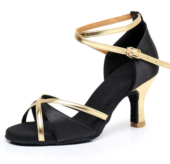 Women's Dancewear Shoes Ankle Strap Heel Peep Toe Satin Latin Shoes