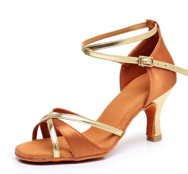 Women's Dancewear Shoes Ankle Strap Heel Peep Toe Satin Latin Shoes