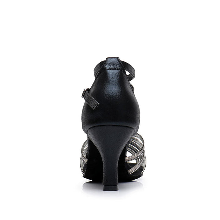 Women's Dancewear Shoes Flower Ankle Strap Low Heel Peep Toe Satin Latin Shoes