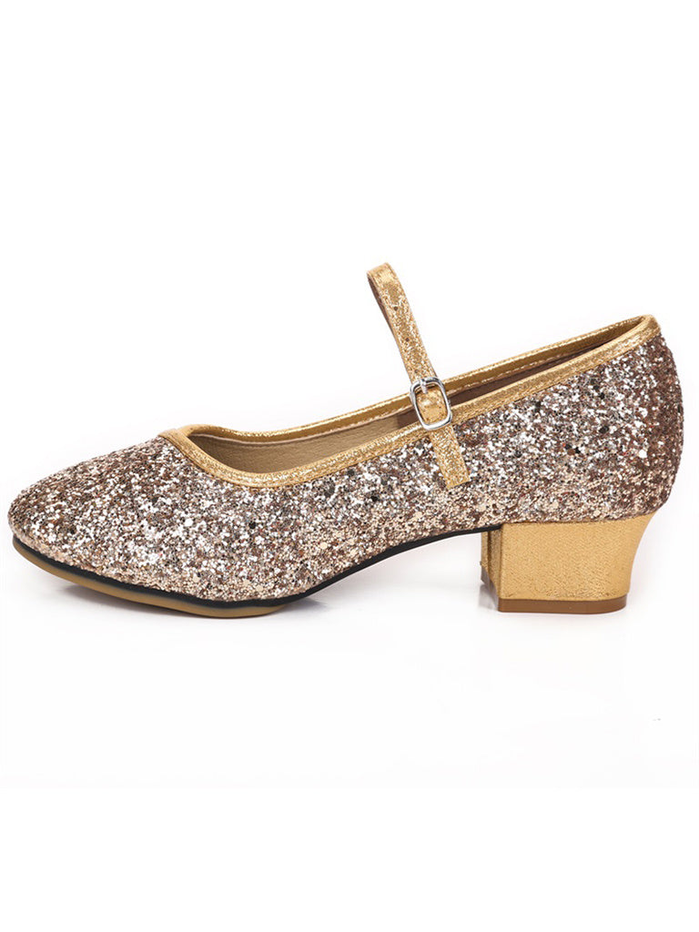 Women's Dancewear Shoes  Block Heel Round Toe Glitter Ballroom Dance Shoes