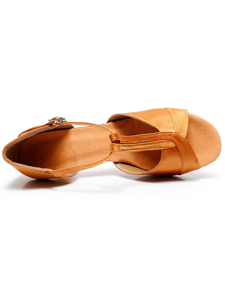 Women's Dancewear Shoes T-Strap Heel Open Toe Satin Latin Shoes