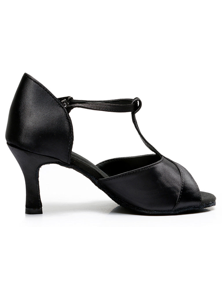 Women's Dancewear Shoes T-Strap Heel Open Toe Satin Latin Shoes