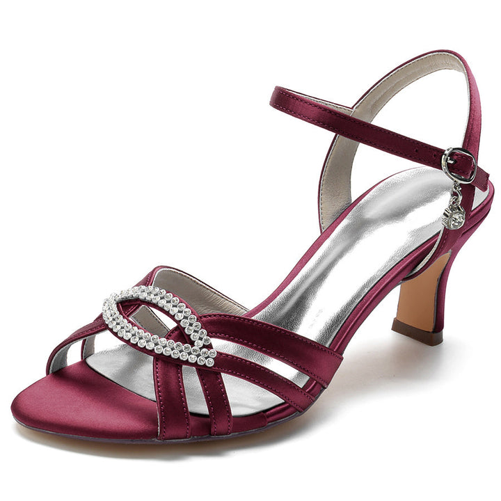 Women's Wedding Shoes Mid Heel Strappy Opened Toe Bridal Shoes with Rhinestones