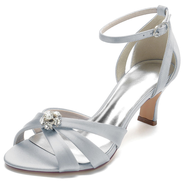 Women's Wedding Shoes Mid Heel Opened Toe Bridal Shoes with Crystals Flower