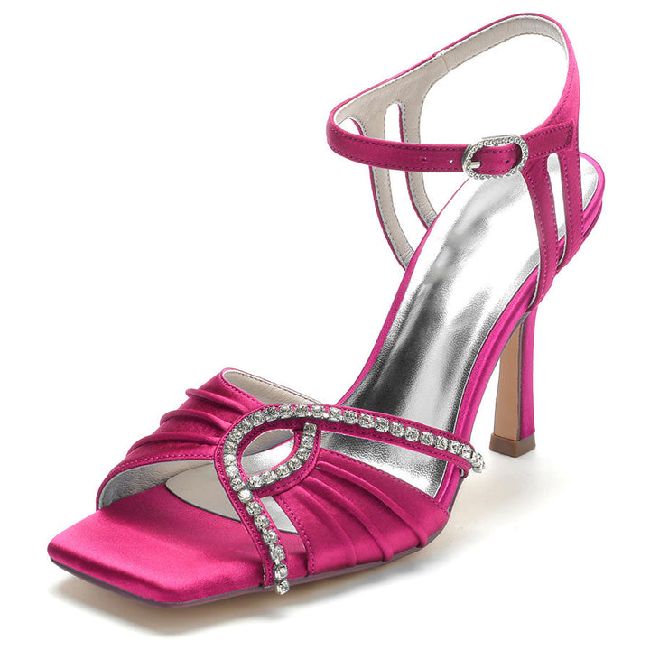 Women's Wedding Shoes High Heel Opened Toe Bridal Shoes with Rhinestones