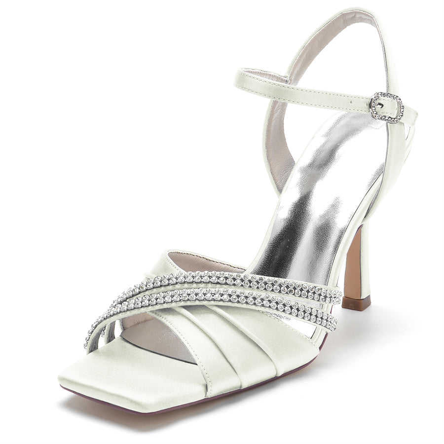 Women's Wedding Shoes Opened Toe High Heel Elegant Bridal Shoes with Crystals