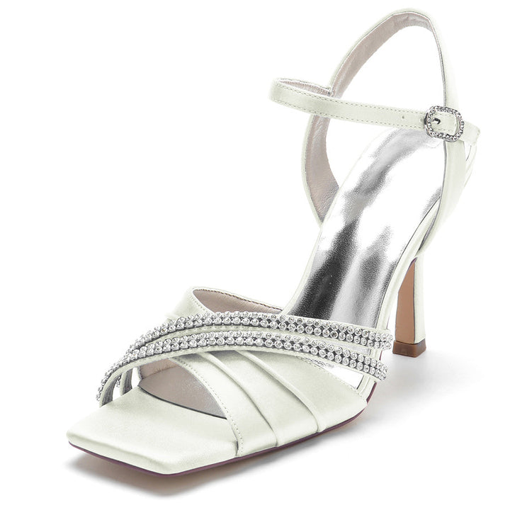 Women's Wedding Shoes Opened Toe High Heel Elegant Bridal Shoes with Crystals