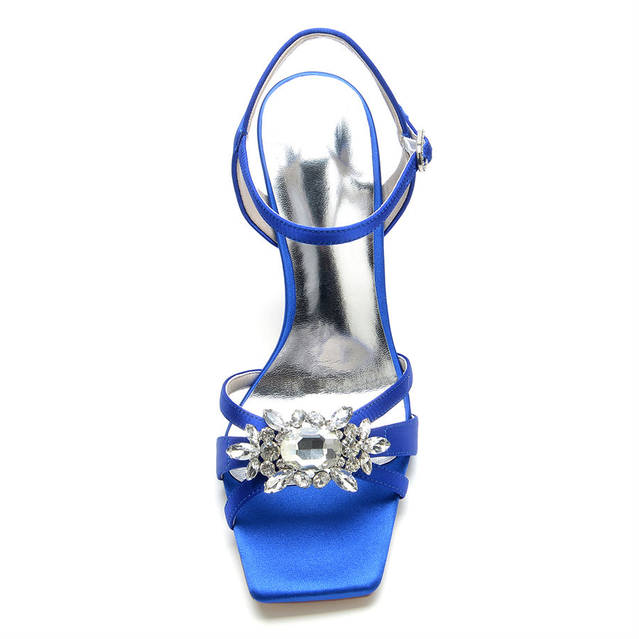 Women's Wedding Shoes Opened Toe High Heel Elegant Bridal Shoes with Rhinestones