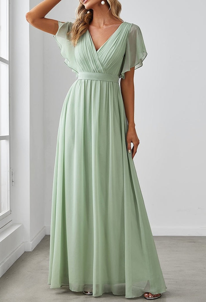 A-Line/Princess V-Neck Floor-length Long Bridesmaid Dresses