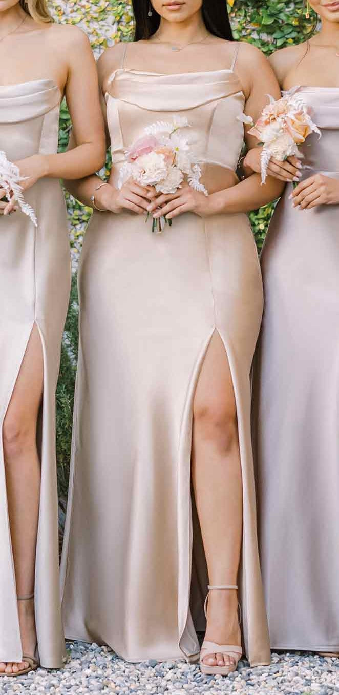 Sheath/Column Off-the-Shoulder Floor-length Long Bridesmaid Dresses With Split Side