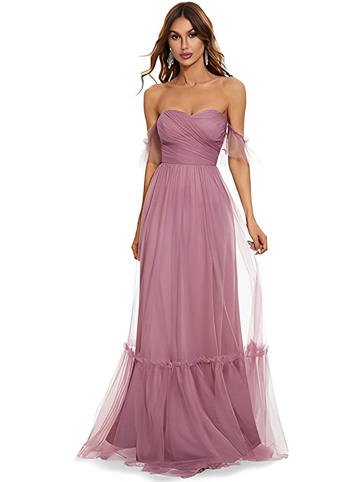 A Line/Princess Sleeveless Off-the-Shoulder Floor-Length Bridesmaid Dresses