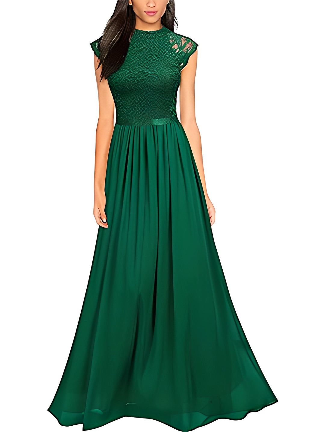 A Line/Princess Jewel Neck Sleeveless Floor-Length Bridesmaid Dresses with Lace