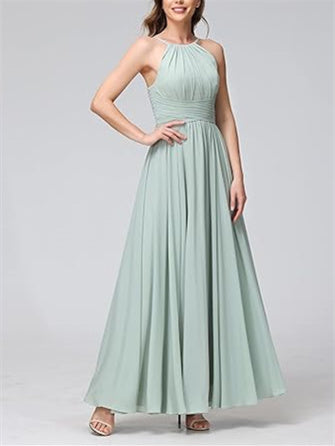 A Line/Princess Spaghetti Straps Halter Sleeveless Floor-Length Bridesmaid Dresses