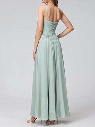 A Line/Princess Spaghetti Straps Halter Sleeveless Floor-Length Bridesmaid Dresses