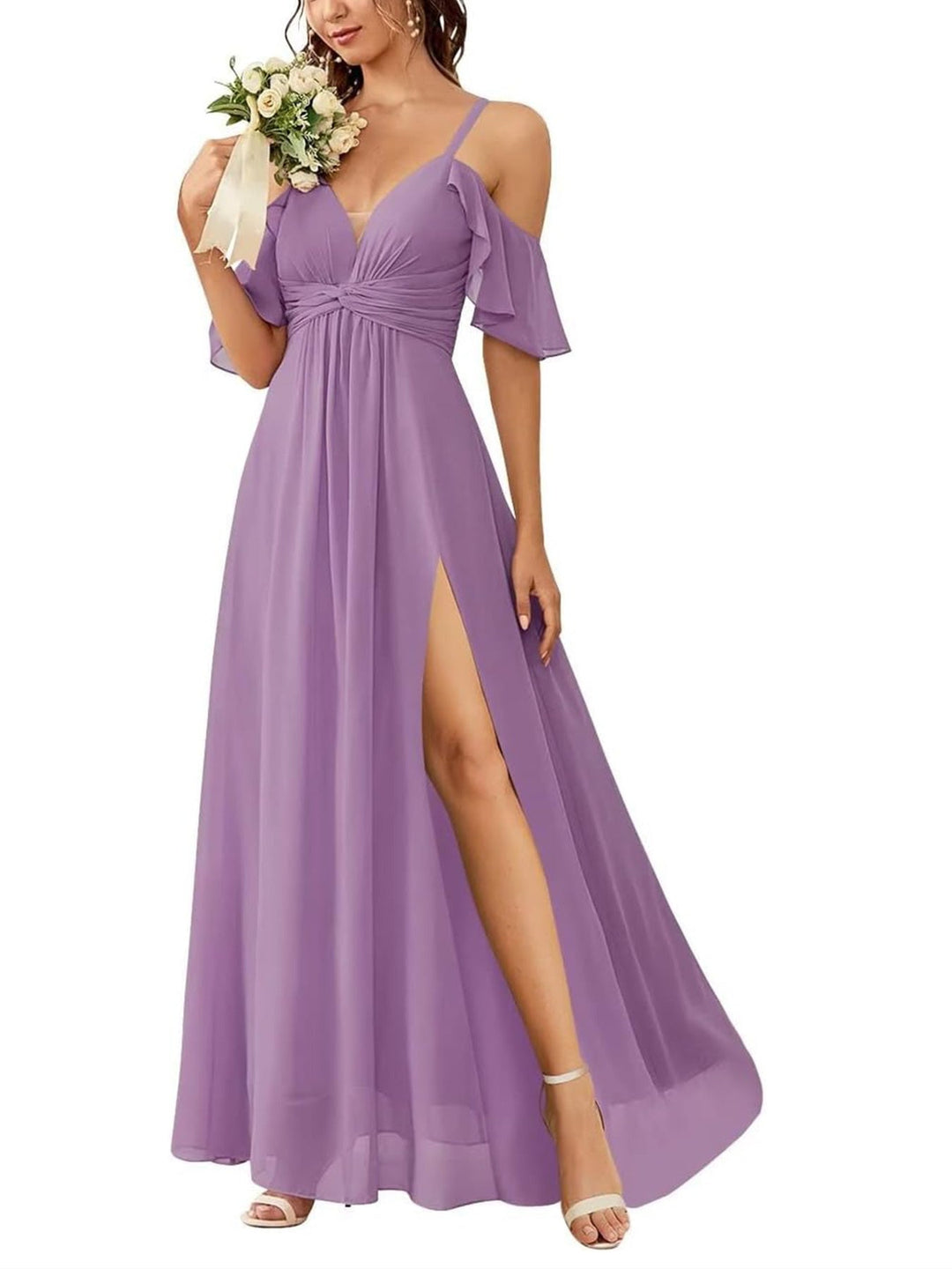 A Line/Princess Off-the-Shoulder Floor-Length Bridesmaid Dresses with Pockets