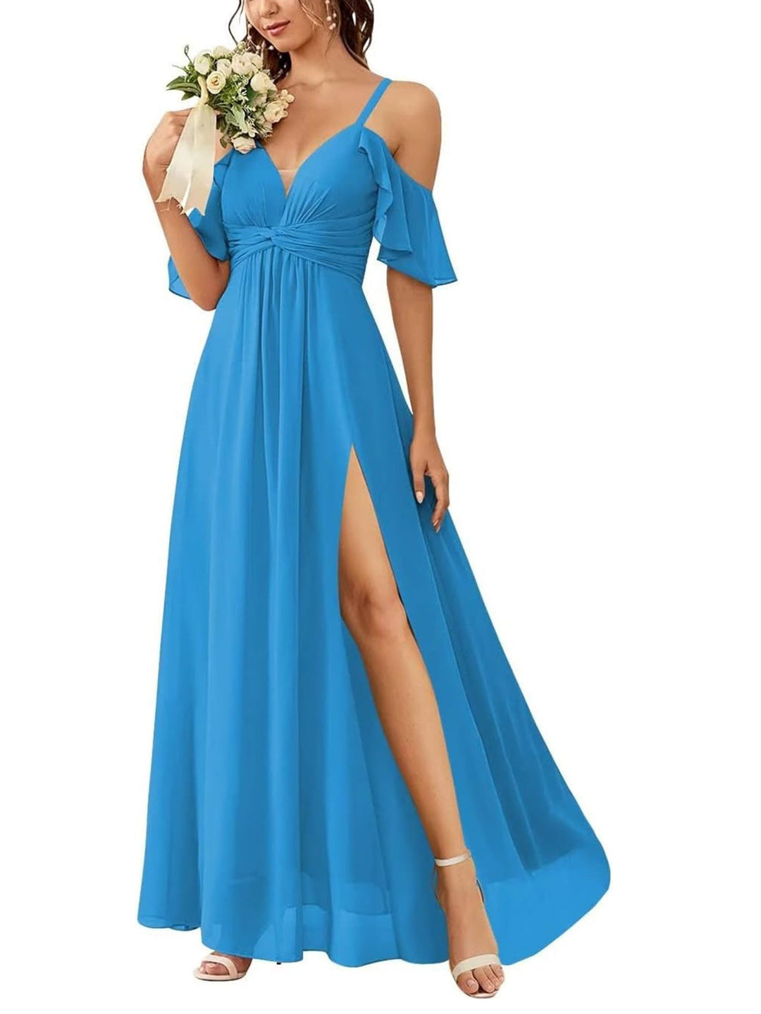 A Line/Princess Off-the-Shoulder Floor-Length Bridesmaid Dresses with Pockets