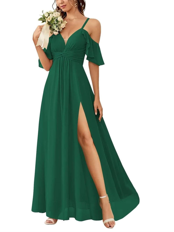 A Line/Princess Off-the-Shoulder Floor-Length Bridesmaid Dresses with Pockets