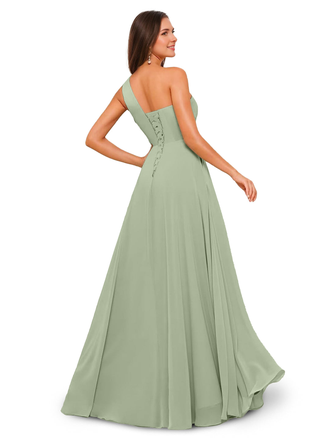 A-Line/Princess One-Shoulder Sleeveless Floor-Length Bridesmaid Dress with Split Side